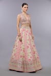 Shop_Gopi Vaid_Ivory Cotton, Silk, Net Sequins, Embroidery V-neck Floral Lehenga Set _Online_at_Aza_Fashions