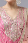 Gopi Vaid_Pink Cotton, Silk, Net Sequins, Embroidery Designer Kurta Set With Dupatta _at_Aza_Fashions
