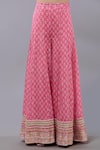 Gopi Vaid_Pink Cotton, Silk, Net Zari, Embroidery Open Neck Kurta Sharara Set _Online_at_Aza_Fashions
