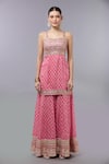 Buy_Gopi Vaid_Pink Cotton, Silk, Net Zari, Embroidery Open Neck Kurta Sharara Set _Online_at_Aza_Fashions