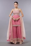 Buy_Gopi Vaid_Pink Cotton, Silk, Net Zari, Embroidery Open Neck Kurta Sharara Set _at_Aza_Fashions