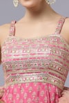 Shop_Gopi Vaid_Pink Cotton, Silk, Net Zari, Embroidery Open Neck Kurta Sharara Set _Online_at_Aza_Fashions