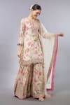 Buy_Gopi Vaid_Ivory Cotton, Silk, Net Embroidery, Sequins Floral Print Kurta Set With Sharara _Online_at_Aza_Fashions
