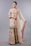 Buy_Gopi Vaid_Ivory Cotton, Silk, Net Embroidery, Sequins Floral Print Kurta Set With Sharara _at_Aza_Fashions