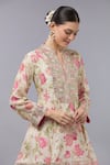 Shop_Gopi Vaid_Beige Cotton Embroidery Split V-neck Floral Anarkali With Pink Salwar Set _Online_at_Aza_Fashions
