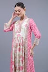 Gopi Vaid_Pink Cotton, Silk, Linen, Satin Embroidery Floral Print Anarkali Palazzo Set _at_Aza_Fashions