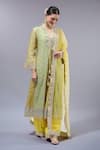 Buy_Gopi Vaid_Yellow Cotton, Silk, Linen, Satin, Net Tassels, Sequins Split Designer Kurta Set _Online_at_Aza_Fashions