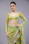 Shop_Gopi Vaid_Yellow Georgette, Cotton, Silk, Lycra Sequins, Designer Floral Pre-draped Saree_Online_at_Aza_Fashions