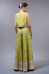Shop_Gopi Vaid_Yellow Cotton, Silk Embroidery Sweetheart Neck, Round Floral Print Kurta Set _at_Aza_Fashions