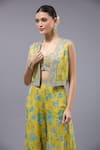 Shop_Gopi Vaid_Yellow Cotton, Silk Embroidery Sweetheart Neck, Round Floral Print Kurta Set _Online_at_Aza_Fashions