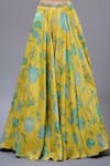 Shop_Gopi Vaid_Yellow Organza, Georgette Beads V-neck Floral Printed Lehenga Set _Online_at_Aza_Fashions