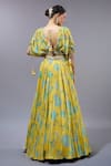 Shop_Gopi Vaid_Yellow Organza, Georgette Beads V-neck Floral Printed Lehenga Set _at_Aza_Fashions