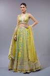 Buy_Gopi Vaid_Yellow Cotton, Silk, Net Sequins, Zari, Beads V-neck Classic Lehenga Set _at_Aza_Fashions