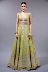 Gopi Vaid_Yellow Cotton, Silk, Net Sequins, Zari, Beads V-neck Classic Lehenga Set _at_Aza_Fashions