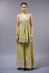 Buy_Gopi Vaid_Yellow Cotton, Silk, Net Embroidery, Sequins Designer Kurta Set With Dupatta _Online_at_Aza_Fashions