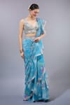 Gopi Vaid_Blue Georgette, Organza, Cotton, Silk Designer Ruffle Pre-draped Saree Set _Online_at_Aza_Fashions