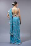 Shop_Gopi Vaid_Blue Georgette, Organza, Cotton, Silk Designer Ruffle Pre-draped Saree Set _at_Aza_Fashions