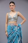 Shop_Gopi Vaid_Blue Georgette, Organza, Cotton, Silk Designer Ruffle Pre-draped Saree Set _Online_at_Aza_Fashions