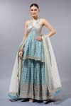 Buy_Gopi Vaid_Blue Cotton, Silk, Net Sequins, Embroidery Halter Neck Kurta Sharara Set _at_Aza_Fashions