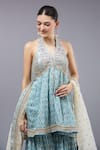Buy_Gopi Vaid_Blue Cotton, Silk, Net Sequins, Embroidery Halter Neck Kurta Sharara Set _Online_at_Aza_Fashions