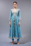 Gopi Vaid_Blue Cotton, Silk, Lycra, Net Tassels V-neck Designer Anarkali Set With Dupatta _Online_at_Aza_Fashions