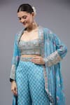 Buy_Gopi Vaid_Blue Cotton, Silk Beads Halter Neck Printed Cape Pant Set _Online_at_Aza_Fashions