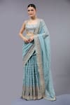 Buy_Gopi Vaid_Blue Georgette, Cotton, Silk, Lycra Sequins, Designer Pre-draped Saree Set _at_Aza_Fashions