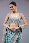Buy_Gopi Vaid_Blue Georgette, Cotton, Silk, Lycra Sequins, Designer Pre-draped Saree Set _Online_at_Aza_Fashions