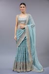 Gopi Vaid_Blue Georgette, Cotton, Silk, Lycra Sequins, Designer Pre-draped Saree Set _at_Aza_Fashions
