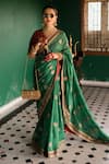 Buy_Nimbu Mirchi_Emerald Green Zari, Sequins Embroidered Saree And Unstitched Blouse Piece _at_Aza_Fashions