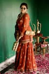 Shop_Nimbu Mirchi_Rust Chanderi Zari, Sequins V-neck Embroidered Sharara Set _at_Aza_Fashions