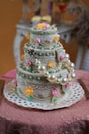 Shop_Puneet Gupta_White Beads, Fabric Flowers Cake Minaudiere Handbag _at_Aza_Fashions