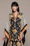 Ritu Kumar_Black Cotton, Silk V-neck Mono Floral Kaftan With Pant Co-ord Set _Online_at_Aza_Fashions