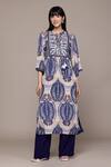 Buy_Ritu Kumar_Beige Viscose Round Neck Rubani Print Kurta With Palazzo _Online_at_Aza_Fashions