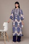 Buy_Ritu Kumar_Beige Viscose Round Neck Rubani Print Kurta With Palazzo _at_Aza_Fashions