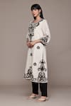 Ritu Kumar_Black Cotton Embroidery Round Neck Ecru Inlay Kurta Set With Pant And Dupatta _Online_at_Aza_Fashions