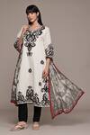 Buy_Ritu Kumar_Black Cotton Embroidery Round Neck Ecru Inlay Kurta Set With Pant And Dupatta _Online_at_Aza_Fashions