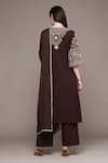 Shop_Ritu Kumar_Brown Cotton Embroidery Round Neck Dharohar Kurta Set With Pant And Dupatta _at_Aza_Fashions