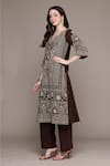Shop_Ritu Kumar_Brown Cotton Embroidery Round Neck Dharohar Kurta Set With Pant And Dupatta _Online_at_Aza_Fashions