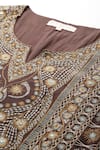 Ritu Kumar_Brown Cotton Embroidery Round Neck Dharohar Kurta Set With Pant And Dupatta _at_Aza_Fashions