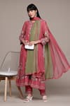 Buy_Ritu Kumar_Pink Cotton, Silk, Viscose Embroidery Round Neck Piera Solid Kurta Set _at_Aza_Fashions