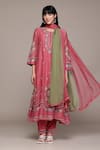 Shop_Ritu Kumar_Pink Cotton, Silk, Viscose Embroidery Round Neck Piera Solid Kurta Set _Online_at_Aza_Fashions