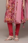 Buy_Ritu Kumar_Pink Viscose, Lycra Embroidery Round Neck Calabria Kurta With Churidar And Dupatta _Online_at_Aza_Fashions