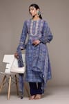Buy_Ritu Kumar_Blue Viscose Embroidery Round Neck Peru Kurta With Pant And Dupatta _at_Aza_Fashions