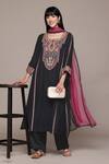 Buy_Ritu Kumar_Black Viscose Embroidery Round Neck Arith Solid Kurta Set _at_Aza_Fashions