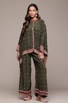 Ritu Kumar_Green Viscose Embroidery Crew Neck Gopuram Shirt And Pant Co-ord Set _Online_at_Aza_Fashions