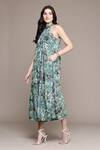 Ritu Kumar_Blue Viscose Embroidery Crew Neck Calabria Jumpsuit _Online_at_Aza_Fashions