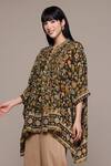 Ritu Kumar_Brown Viscose Bandeau Neck Flora Printed Kurta _Online_at_Aza_Fashions