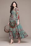 Buy_Ritu Kumar_Teal Viscose V-neck Pierra Long Dress _at_Aza_Fashions