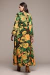 Shop_Ritu Kumar_Brown Viscose Embroidery V-neck Botanic Print Fit And Flare Dress _at_Aza_Fashions